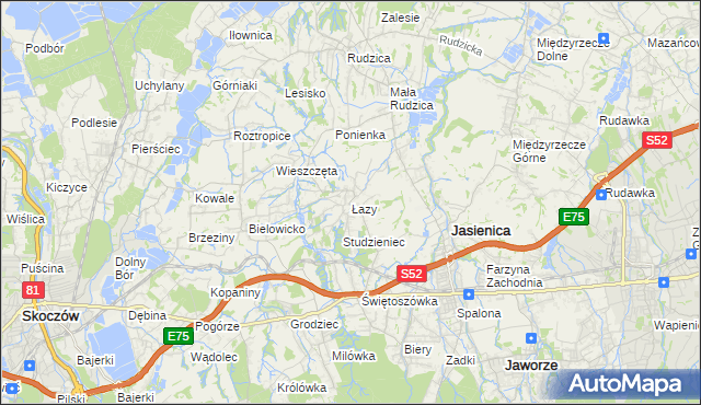 mapa Łazy gmina Jasienica, Łazy gmina Jasienica na mapie Targeo