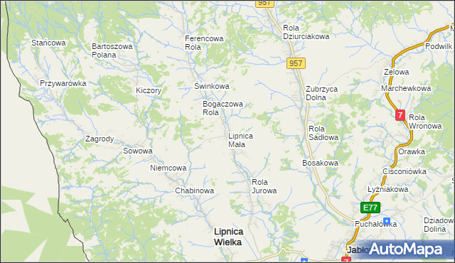 mapa Lipnica Mała, Lipnica Mała na mapie Targeo