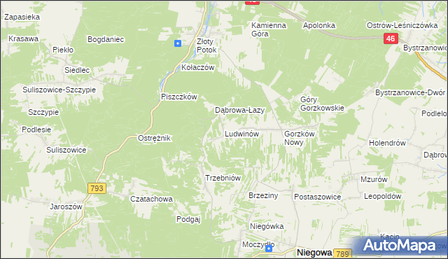 mapa Ludwinów gmina Niegowa, Ludwinów gmina Niegowa na mapie Targeo