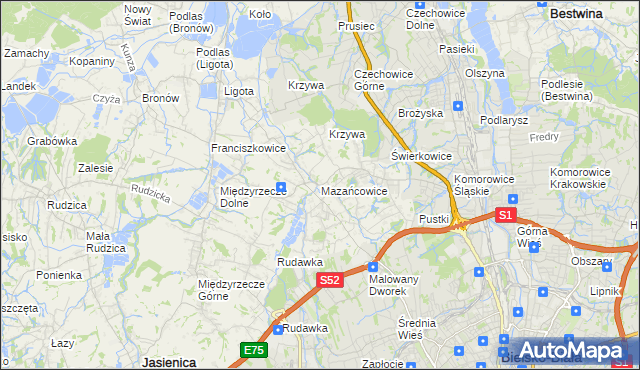 mapa Mazańcowice, Mazańcowice na mapie Targeo