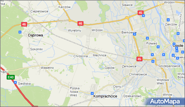 mapa Mechnice gmina Dąbrowa, Mechnice gmina Dąbrowa na mapie Targeo