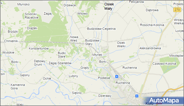 mapa Młynek gmina Osiek Mały, Młynek gmina Osiek Mały na mapie Targeo