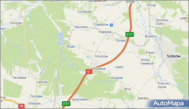 mapa Mnichów gmina Jędrzejów, Mnichów gmina Jędrzejów na mapie Targeo