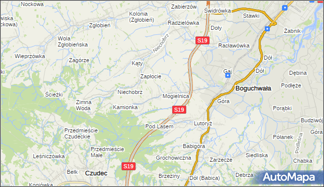 mapa Mogielnica gmina Boguchwała, Mogielnica gmina Boguchwała na mapie Targeo