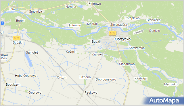 mapa Obrowo gmina Obrzycko, Obrowo gmina Obrzycko na mapie Targeo