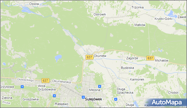 mapa Okuniew, Okuniew na mapie Targeo