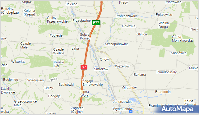 mapa Orłów gmina Słomniki, Orłów gmina Słomniki na mapie Targeo