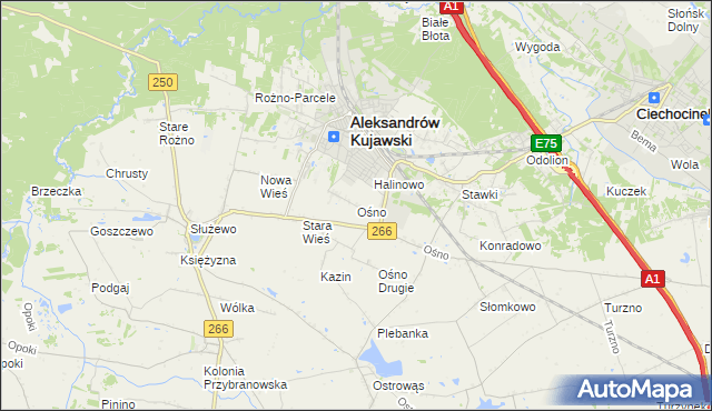 mapa Ośno gmina Aleksandrów Kujawski, Ośno gmina Aleksandrów Kujawski na mapie Targeo