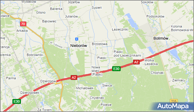 mapa Piaski gmina Nieborów, Piaski gmina Nieborów na mapie Targeo