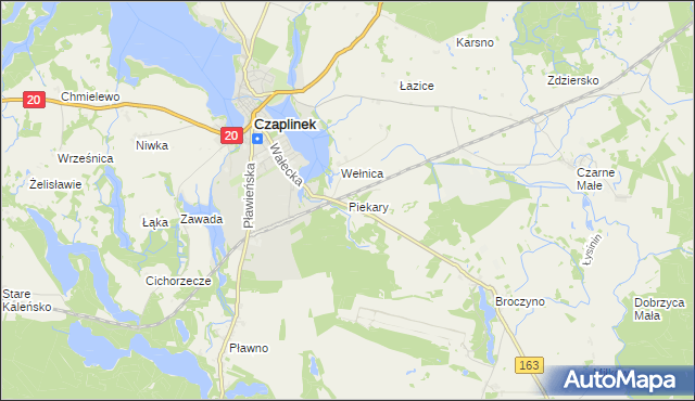 mapa Piekary gmina Czaplinek, Piekary gmina Czaplinek na mapie Targeo