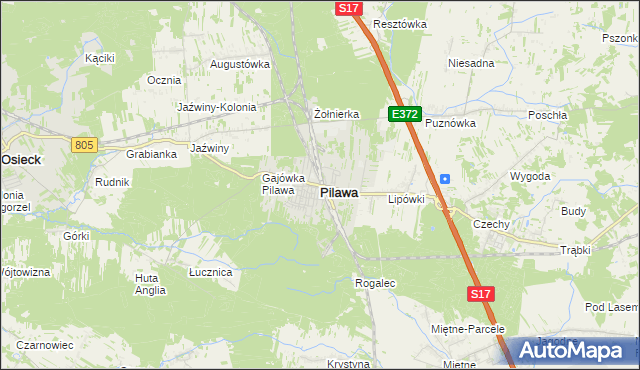 mapa Pilawa powiat garwoliński, Pilawa powiat garwoliński na mapie Targeo