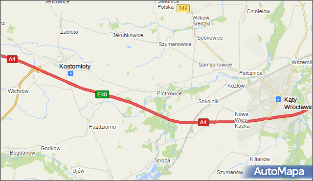 mapa Piotrowice gmina Kostomłoty, Piotrowice gmina Kostomłoty na mapie Targeo
