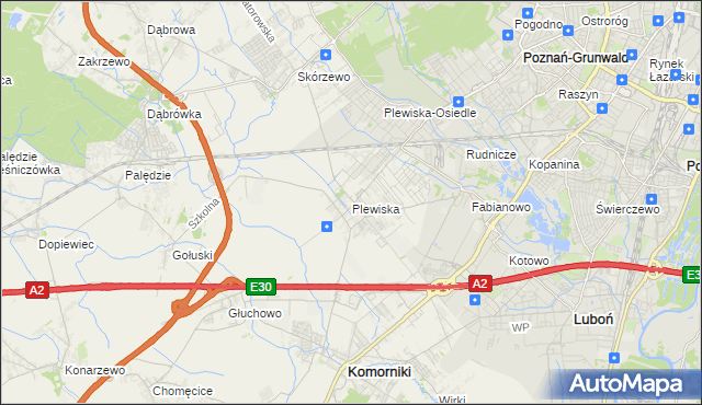 mapa Plewiska gmina Komorniki, Plewiska gmina Komorniki na mapie Targeo