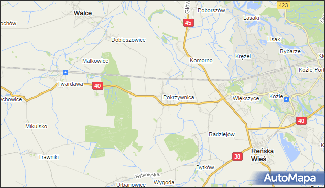 mapa Pokrzywnica gmina Reńska Wieś, Pokrzywnica gmina Reńska Wieś na mapie Targeo