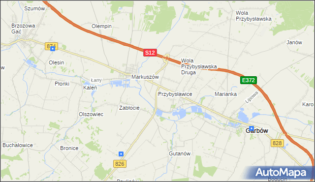 mapa Przybysławice gmina Garbów, Przybysławice gmina Garbów na mapie Targeo