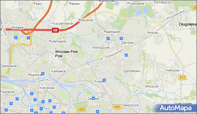 mapa Psie Pole gmina Wrocław, Psie Pole gmina Wrocław na mapie Targeo