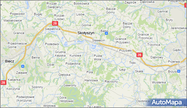 mapa Pusta Wola, Pusta Wola na mapie Targeo