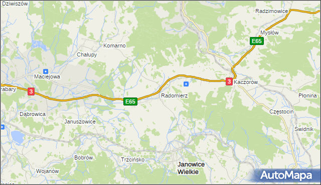 mapa Radomierz gmina Janowice Wielkie, Radomierz gmina Janowice Wielkie na mapie Targeo