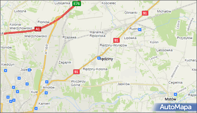 mapa Rędziny powiat częstochowski, Rędziny powiat częstochowski na mapie Targeo