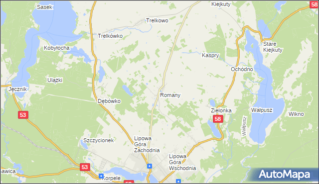 mapa Romany gmina Szczytno, Romany gmina Szczytno na mapie Targeo