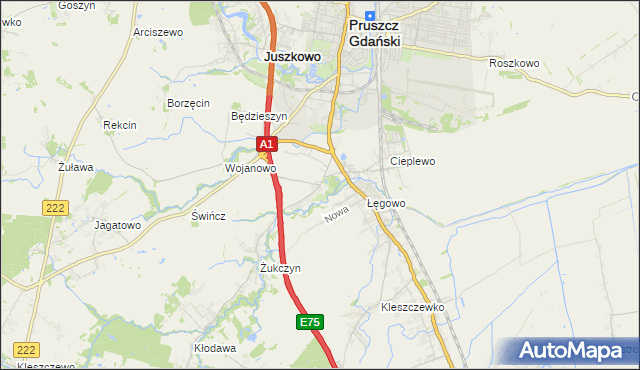 mapa Rusocin gmina Pruszcz Gdański, Rusocin gmina Pruszcz Gdański na mapie Targeo