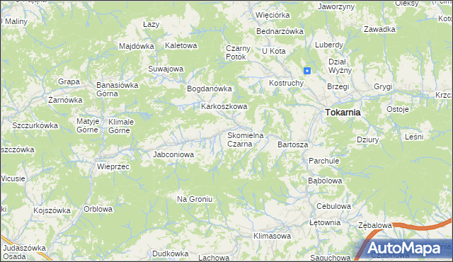 mapa Skomielna Czarna, Skomielna Czarna na mapie Targeo