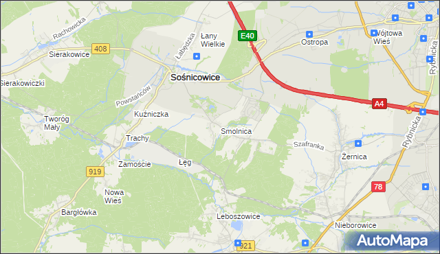 mapa Smolnica gmina Sośnicowice, Smolnica gmina Sośnicowice na mapie Targeo