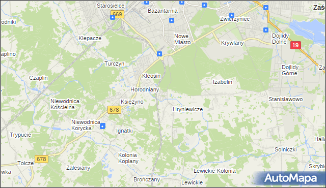mapa Śródlesie gmina Juchnowiec Kościelny, Śródlesie gmina Juchnowiec Kościelny na mapie Targeo
