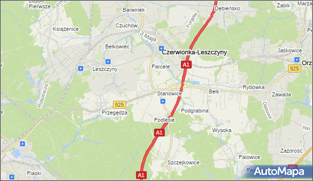 mapa Stanowice gmina Czerwionka-Leszczyny, Stanowice gmina Czerwionka-Leszczyny na mapie Targeo