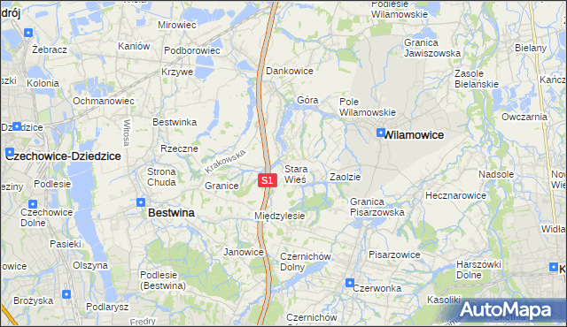 mapa Stara Wieś gmina Wilamowice, Stara Wieś gmina Wilamowice na mapie Targeo