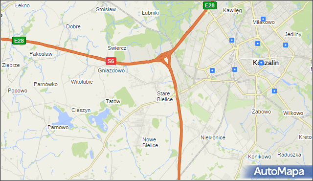 mapa Stare Bielice gmina Biesiekierz, Stare Bielice gmina Biesiekierz na mapie Targeo
