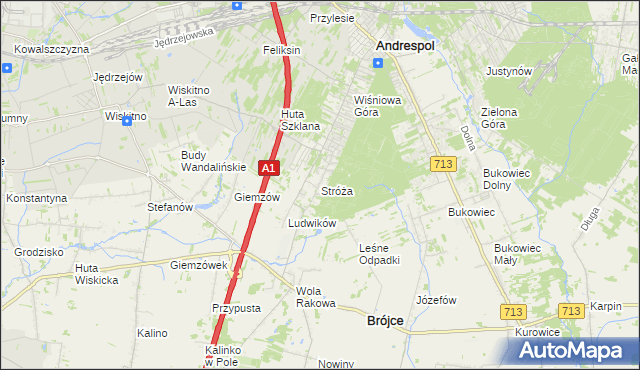 mapa Stróża gmina Andrespol, Stróża gmina Andrespol na mapie Targeo