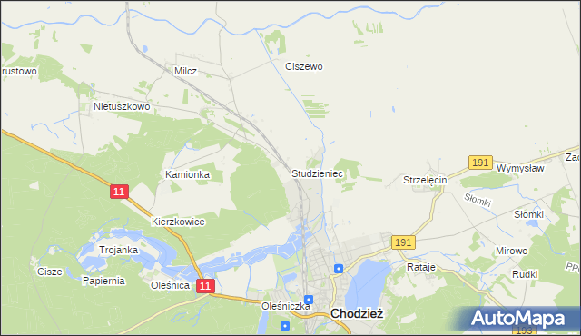mapa Studzieniec gmina Chodzież, Studzieniec gmina Chodzież na mapie Targeo