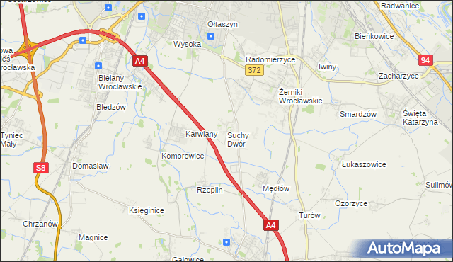 mapa Suchy Dwór gmina Żórawina, Suchy Dwór gmina Żórawina na mapie Targeo