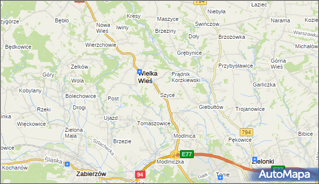 mapa Szyce gmina Wielka Wieś, Szyce gmina Wielka Wieś na mapie Targeo