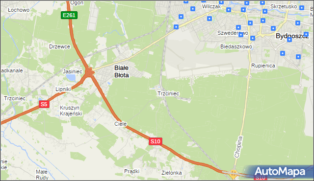mapa Trzciniec gmina Białe Błota, Trzciniec gmina Białe Błota na mapie Targeo
