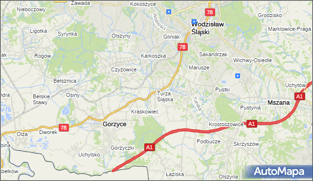 mapa Turza Śląska, Turza Śląska na mapie Targeo