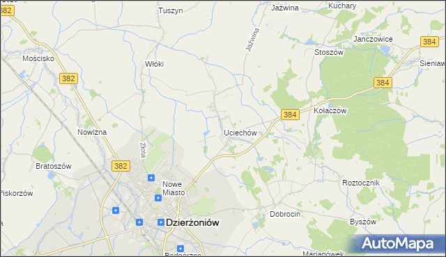 mapa Uciechów gmina Dzierżoniów, Uciechów gmina Dzierżoniów na mapie Targeo