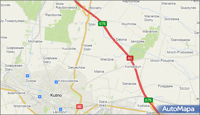 mapa Wierzbie gmina Kutno, Wierzbie gmina Kutno na mapie Targeo