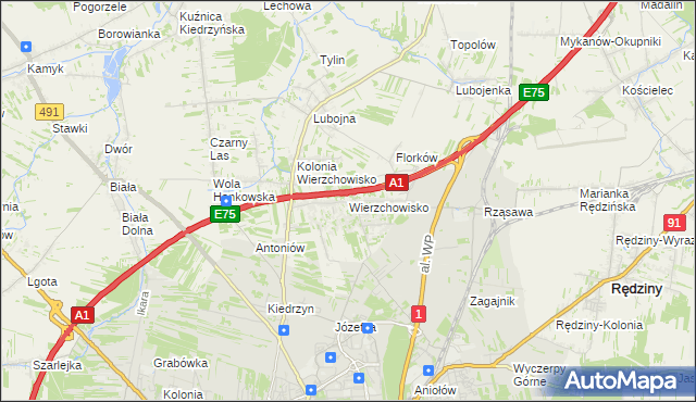 mapa Wierzchowisko gmina Mykanów, Wierzchowisko gmina Mykanów na mapie Targeo