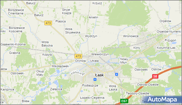 mapa Wiewiórczyn gmina Łask, Wiewiórczyn gmina Łask na mapie Targeo