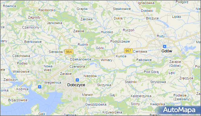 mapa Winiary gmina Gdów, Winiary gmina Gdów na mapie Targeo