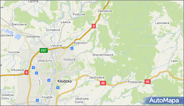 mapa Wojciechowice gmina Kłodzko, Wojciechowice gmina Kłodzko na mapie Targeo