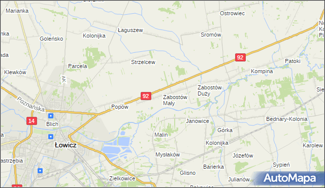 mapa Zabostów Mały, Zabostów Mały na mapie Targeo