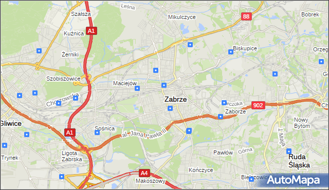 mapa Zabrza, Zabrze na mapie Targeo