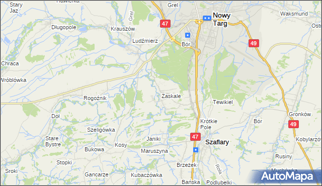 mapa Zaskale gmina Szaflary, Zaskale gmina Szaflary na mapie Targeo