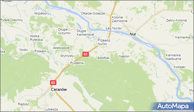mapa Adolfów gmina Ceranów, Adolfów gmina Ceranów na mapie Targeo