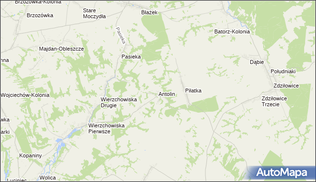 mapa Antolin gmina Modliborzyce, Antolin gmina Modliborzyce na mapie Targeo