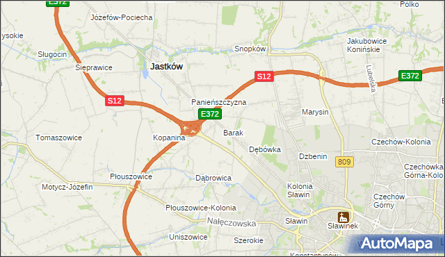 mapa Barak gmina Jastków, Barak gmina Jastków na mapie Targeo