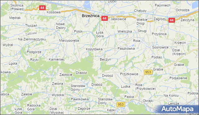 mapa Bęczyn gmina Brzeźnica, Bęczyn gmina Brzeźnica na mapie Targeo